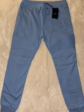 Balmain Light Blue Ribbed-Knee Jogger Pants